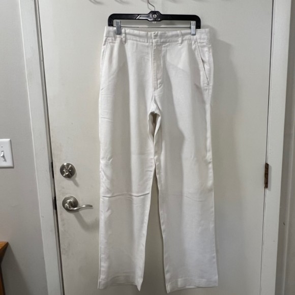 Michael Kors Womens White 100% Linen Straight Leg Trouser Pants Size 31/32 - Picture 3 of 10